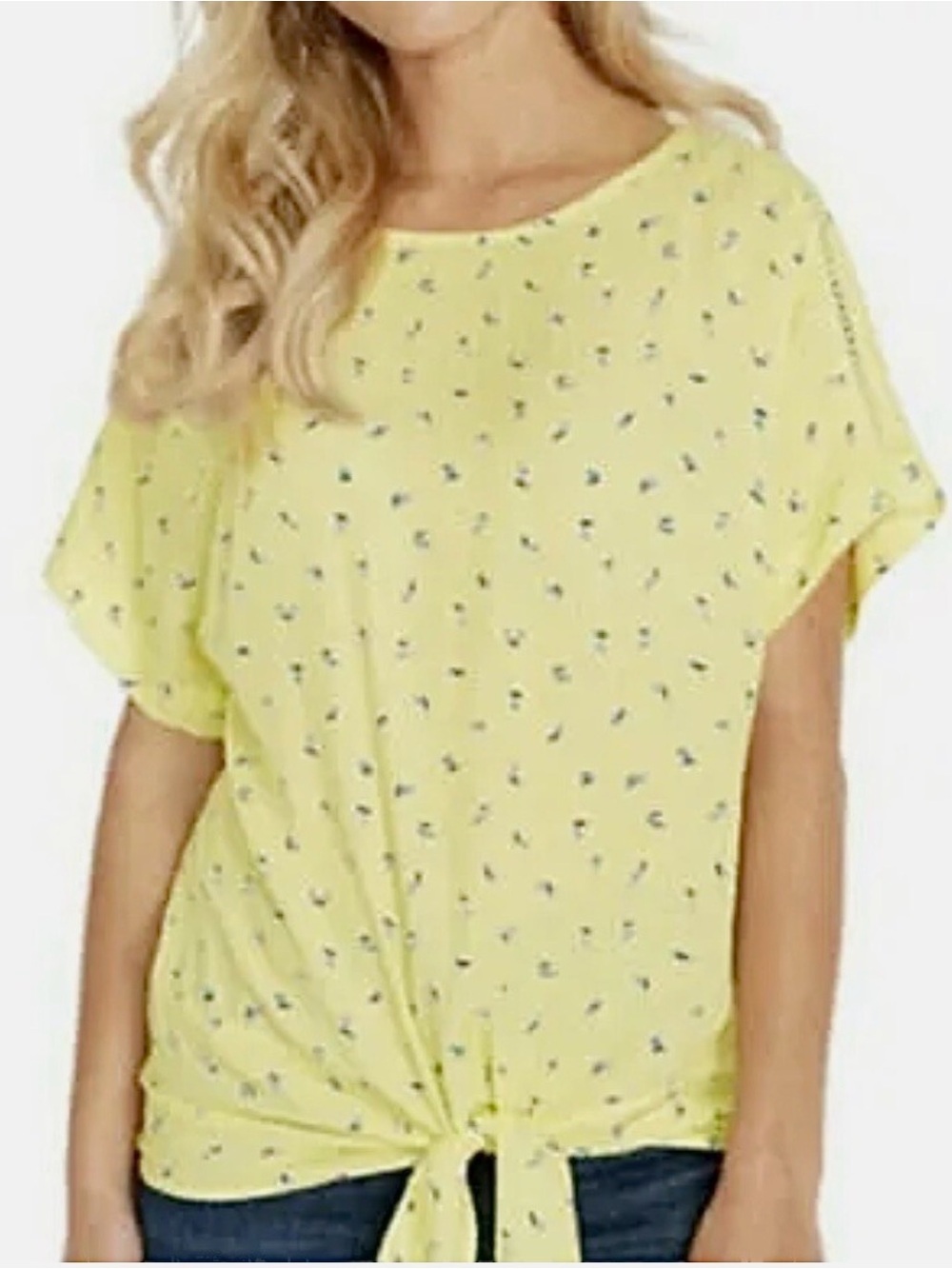 Buffalo David Bitton Yellow Tie-Front Short Sleeve Top